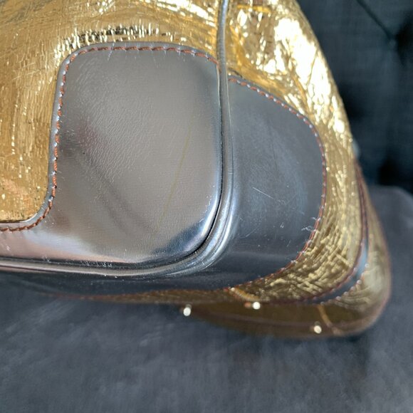 Lanvin Purse Large Tote Shoulder Bag Gold Silver Leather Lambskin Luxury Vintage - Picture 10 of 17